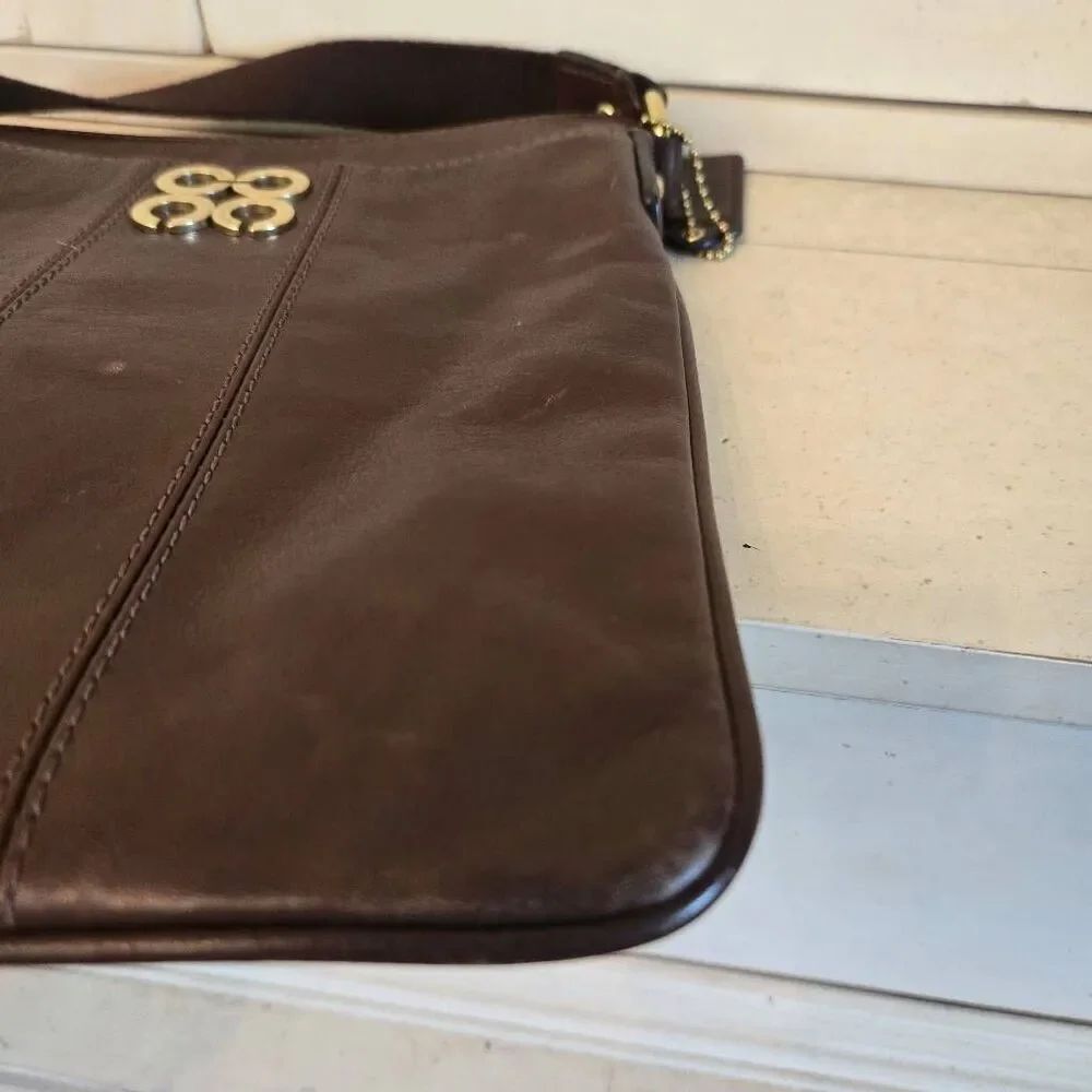 Coach Julia Op Art Swingpack Crossbody Leather Mahogany Brown - Picture 12 of 14